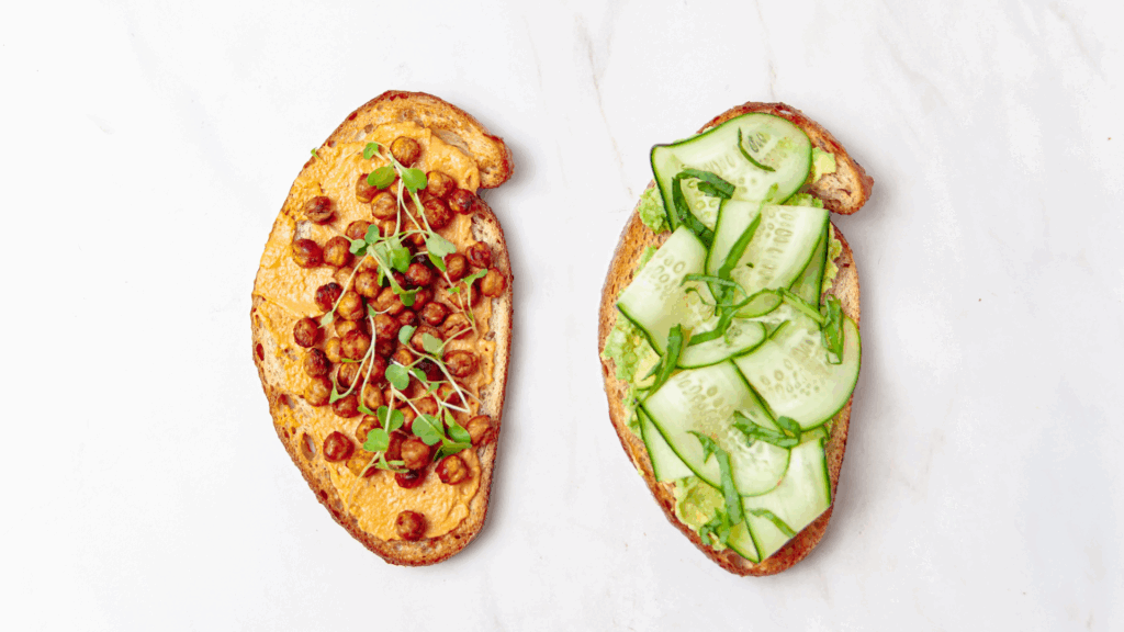 vegan Mediterranean food: hummus on toast