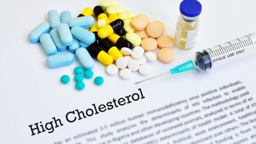 pills next to the words "high cholesterol"